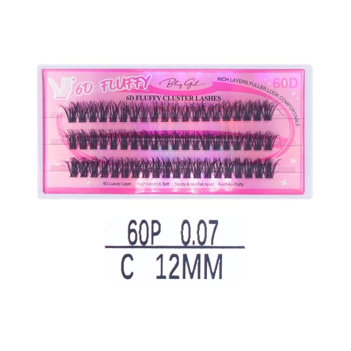 [6612477818022] 6D Fluffy Cluster Lashes 60D 12mm-C [S2508P06]