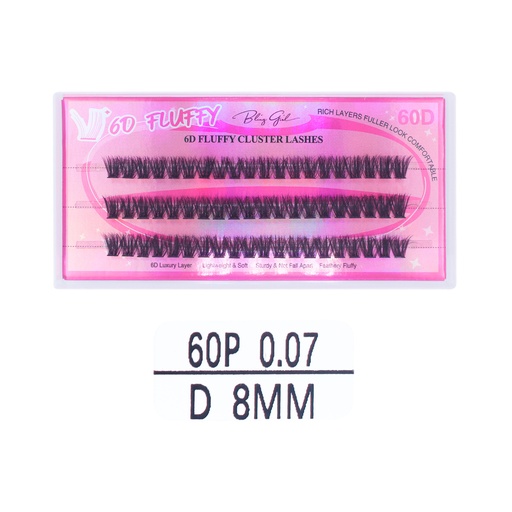 [6612477818022] 6D Fluffy Cluster Lashes 60D 8mm-D [S2508P06]