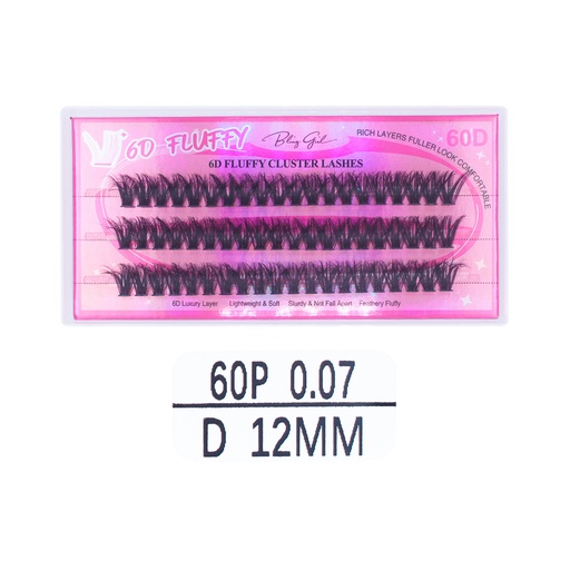 [6612477818022] 6D Fluffy Cluster Lashes 60D 12mm-D [S2508P06]