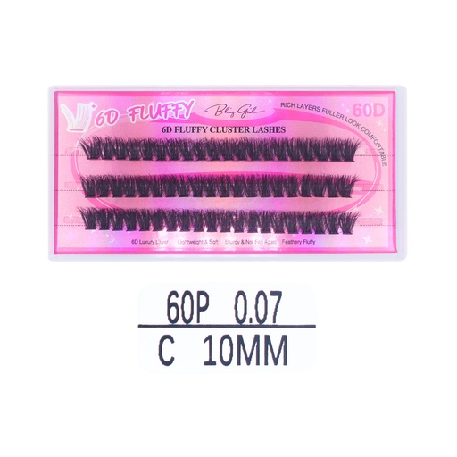 [6612477818022] 6D Fluffy Cluster Lashes 60D 10mm-C [S2508P06]